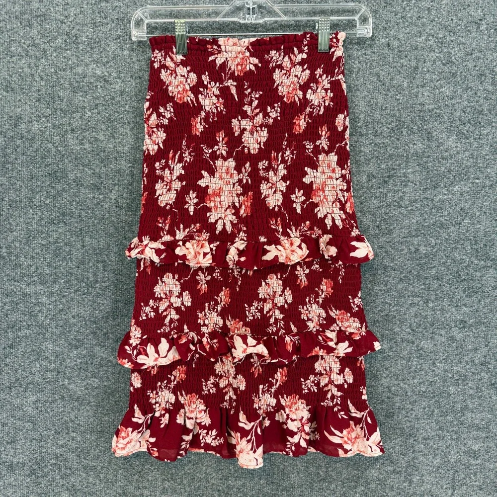 Abercrombie &‎ Fitch 2 Piece Set Women XSP Red Floral Midi Skirt Crop Top Boho